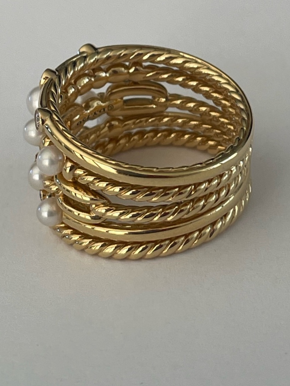 David Yurman 18k Petite Perle Pearl & Diamond Five Row Stax Ring - Picture 5 of 11